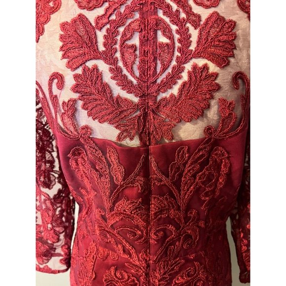 Alex Evenings Dress 12 Red 3/4 Long Sleeve Wedding Cruise Party Washable - Picture 9 of 14